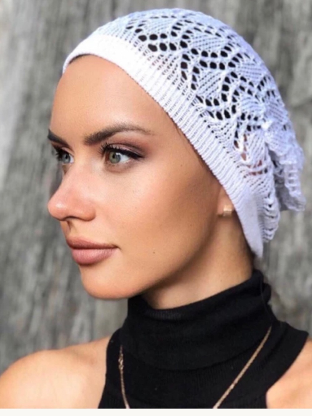 NWT Vintage Walmart White Slouchy Beanie Hat Diamond Stitch Cutout Knit Cap OSFM
